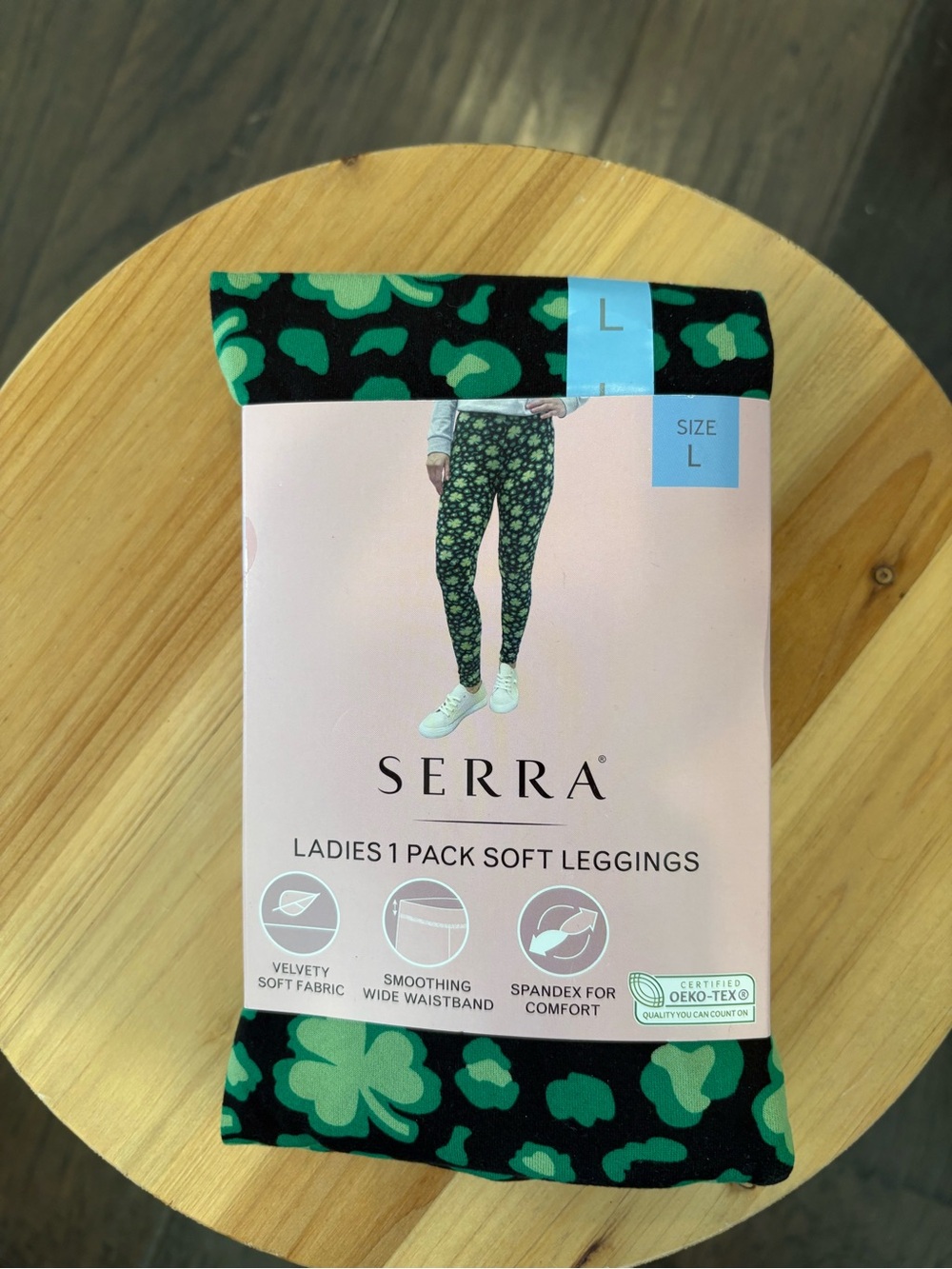 Serra Ladies' Green Floral Soft Leggings - Size L